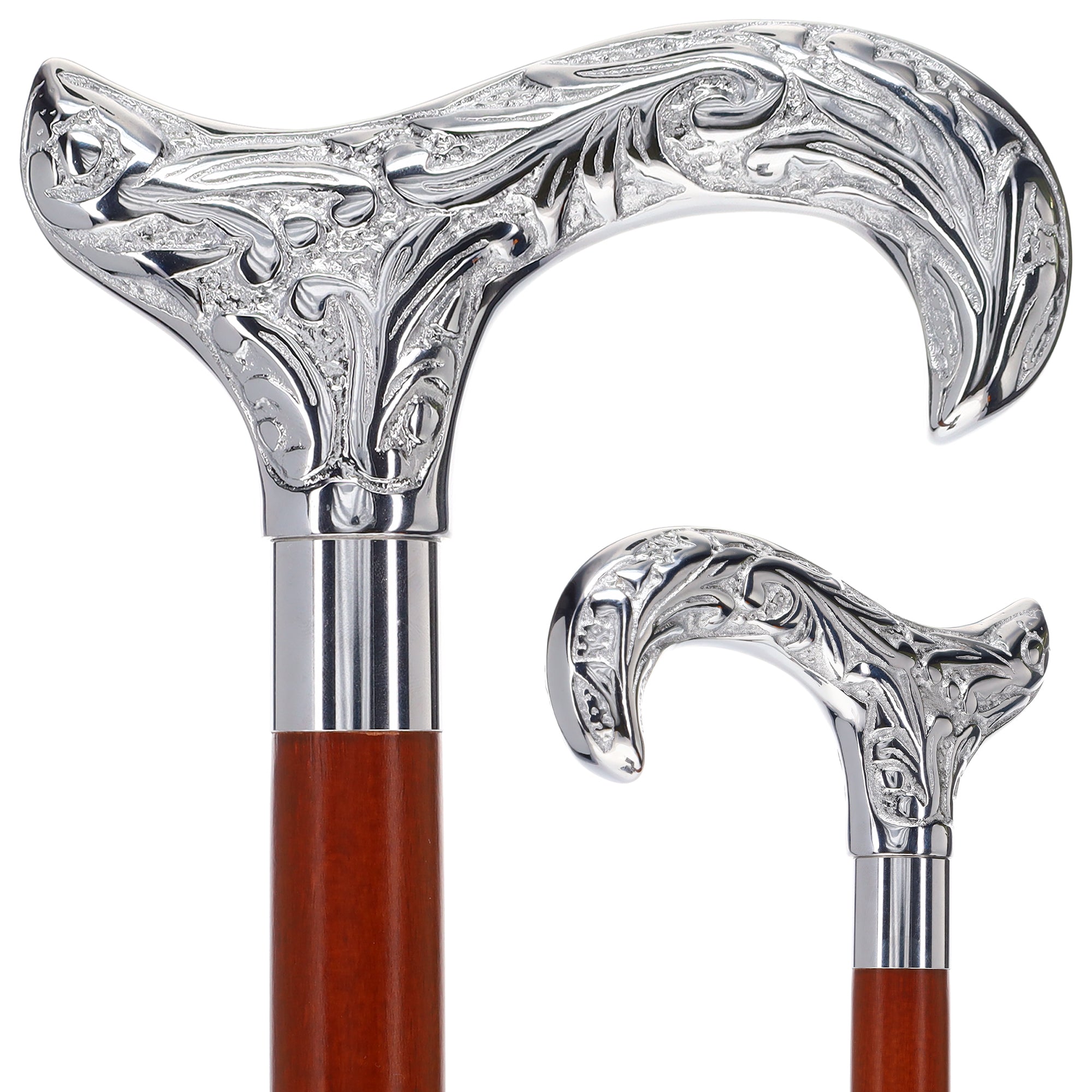 Scratch and Dent Chrome Plated Derby Handle Walking Cane w/ Black Beechwood Shaft and Aluminum Silver Collar V2156 Shop For Online