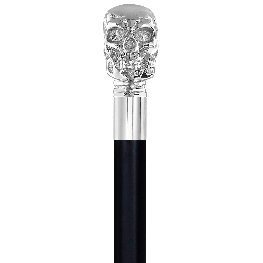 Skull Premium Chrome Brass Flask Cane: Wood Shaft Hidden Flask Outlet Cheap Online