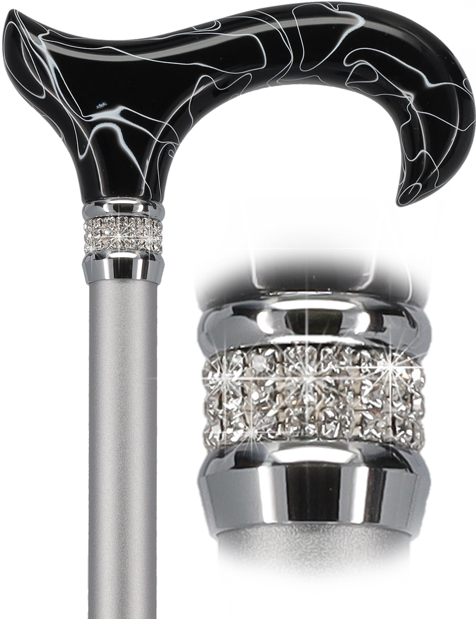 Rhinestone Designer Cane: Black Marble & Platinum Pearlz Pick A Best Sale Online