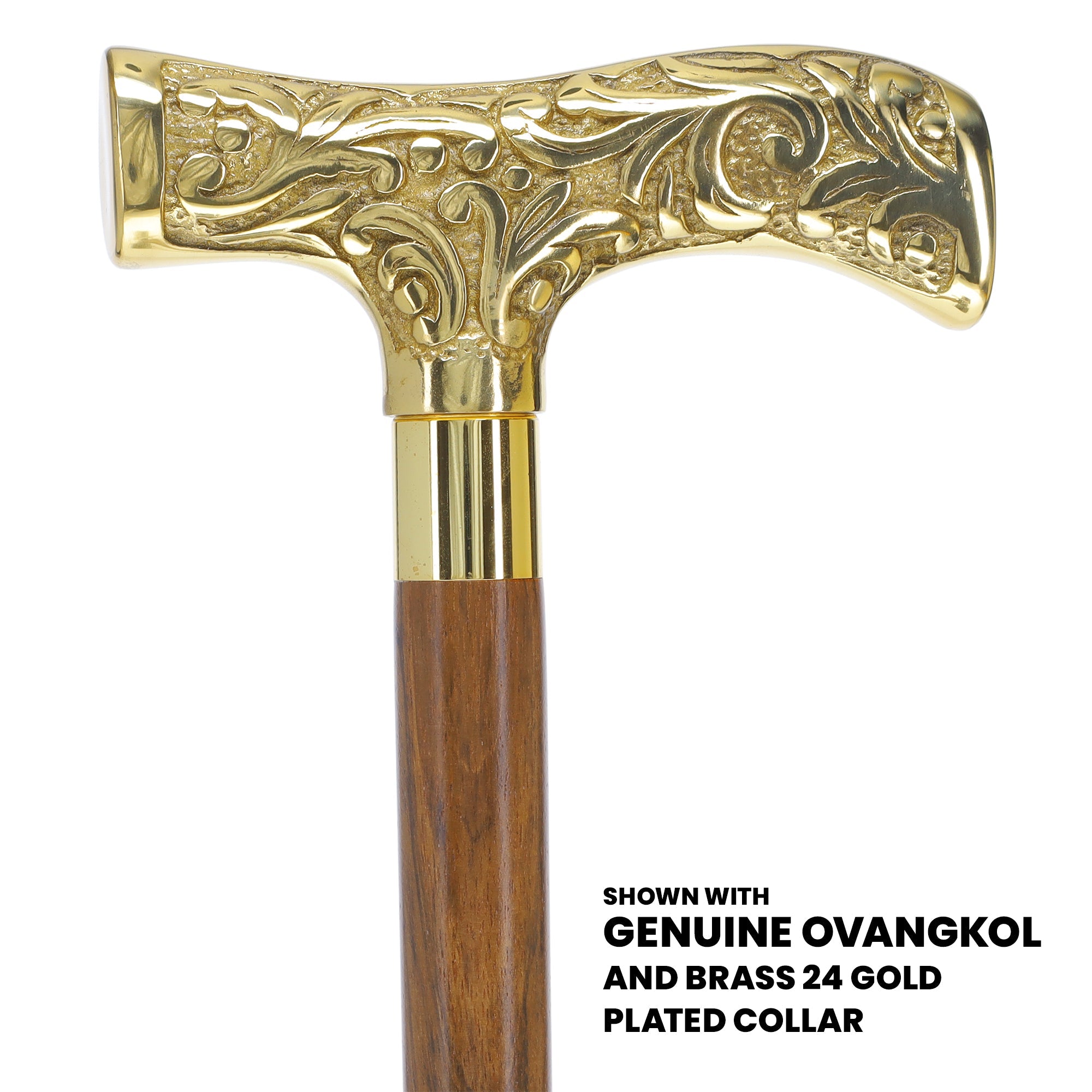 Scratch and Dent Brass T Shaped Handle Walking Cane w/ Wenge Shaft and Brass Gold Collar V3205 High Quality Cheap Pice