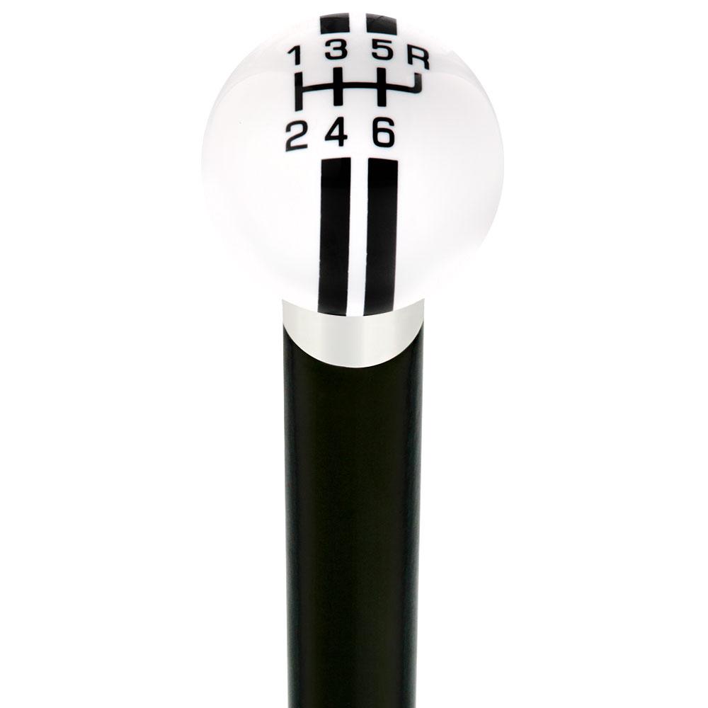 Black & White Rally Shift Round Knob Cane w/ Custom Wood Shaft & Collar 100% Original