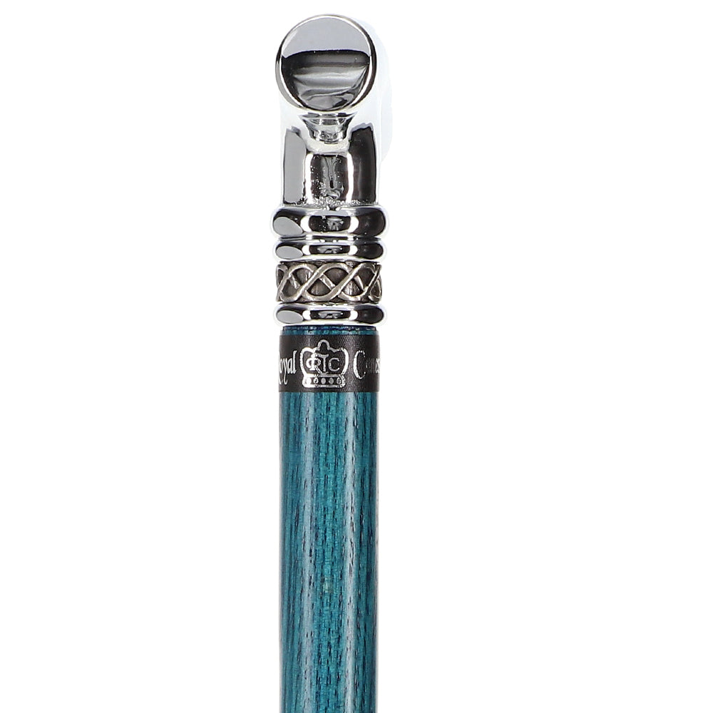 Scratch and Dent Blue Slim Line Chrome Plated Fritz Walking Cane With Blue Ash Shaft and Pewter Swirl Collar V1606 Factory Outlet Cheap Pice