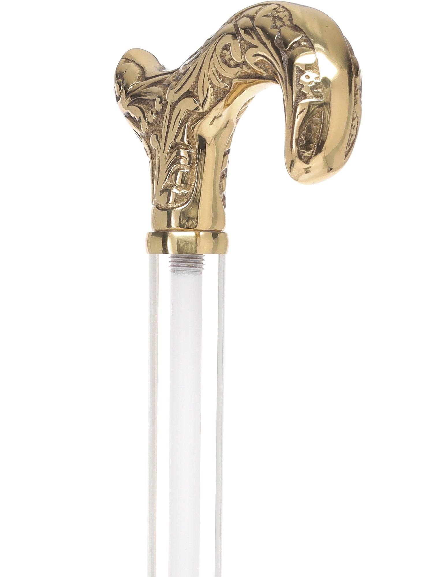 Crystal Elegance Brass Derby Cane with Invisible Acrylic Shaft Options Sale Supply