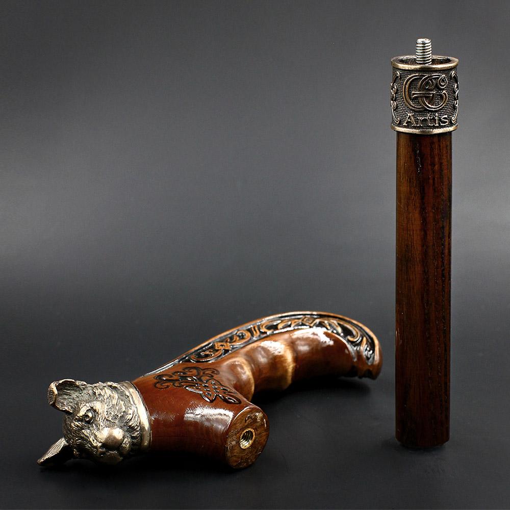 Mystical Cat with Bronze Head: Handcarved Cane with Collar With Paypal For Sale