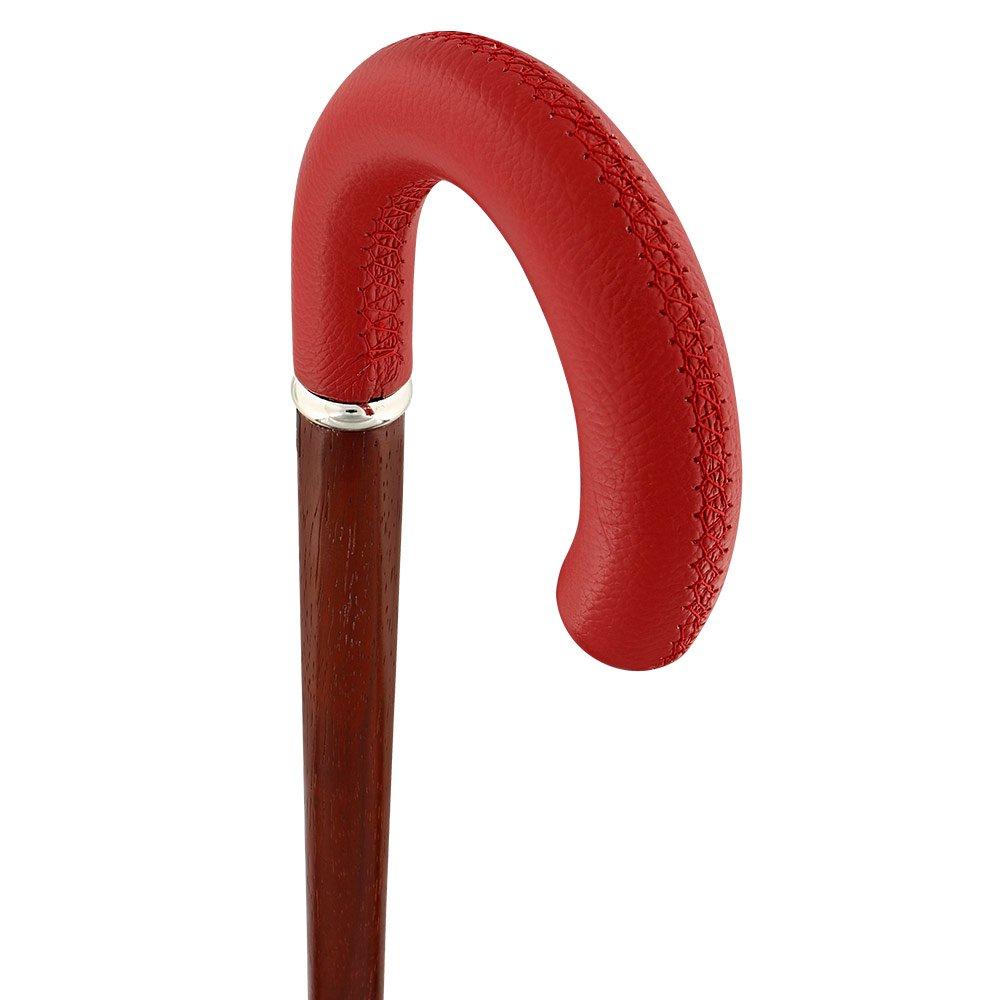 Scratch and Dent Burgundy Leather Tourist Walking Cane With Padauk Wood Shaft and Silver Collar V1579 Discount For Nice