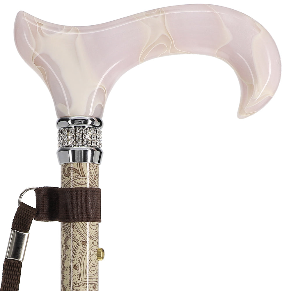 Scratch and Dent Rhinestone Pearlz Designer Folding Cane: Creme Swirl Handle V3373 Free Shipping Reliable