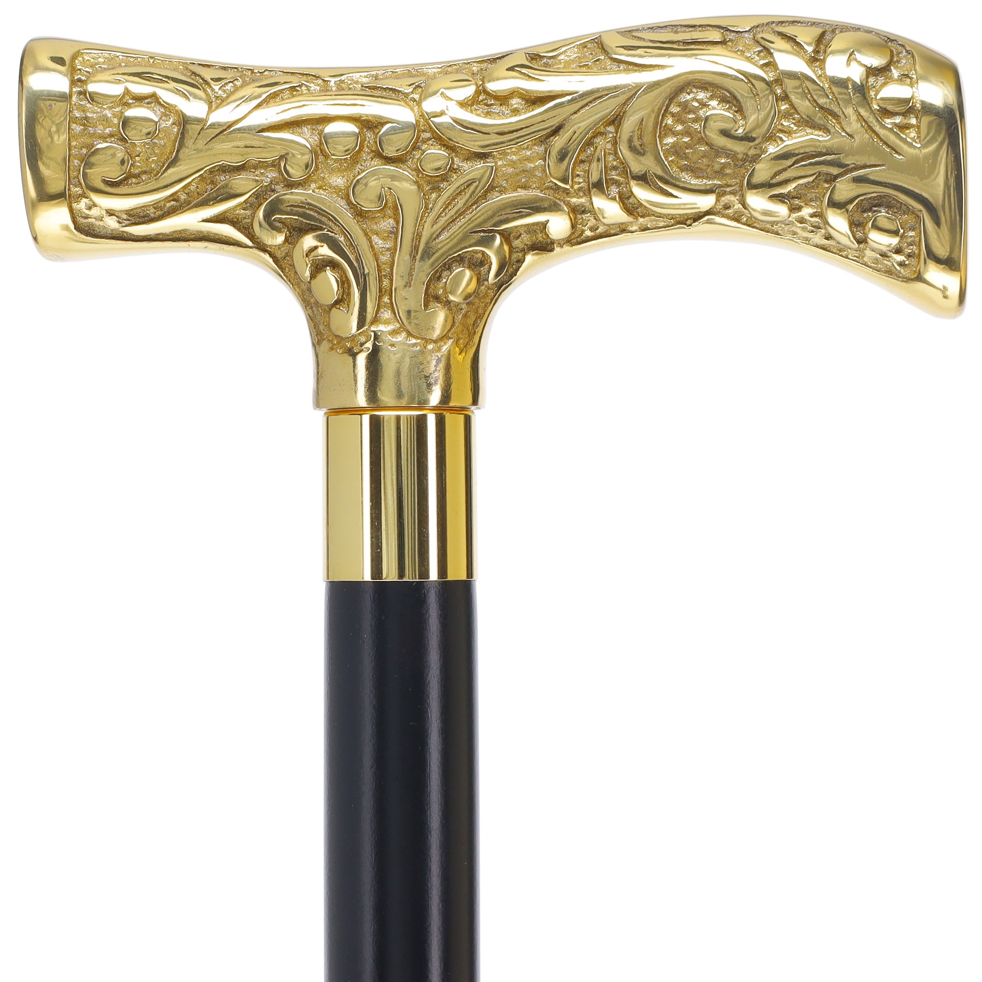 Scratch and Dent Brass T Shaped Handle Walking Cane w/ Wenge Shaft and Brass Gold Collar V3205 High Quality Cheap Pice