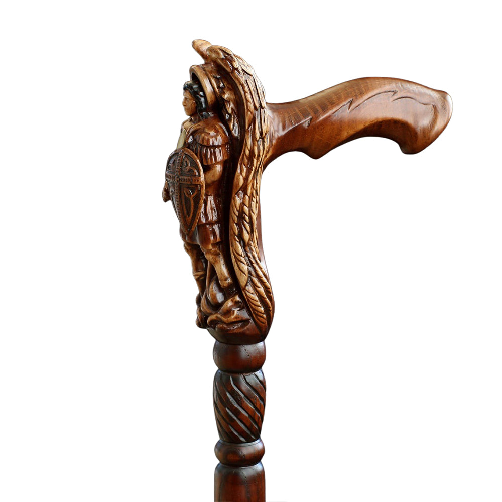 Archangel Michael Artisan Intricate Hand-Carved Walking Cane (Dark Wood) Discount For Cheap