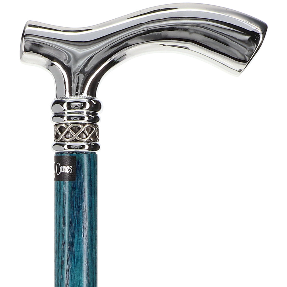 Scratch and Dent Blue Slim Line Chrome Plated Fritz Walking Cane With Blue Ash Shaft and Pewter Swirl Collar V1606 Factory Outlet Cheap Pice