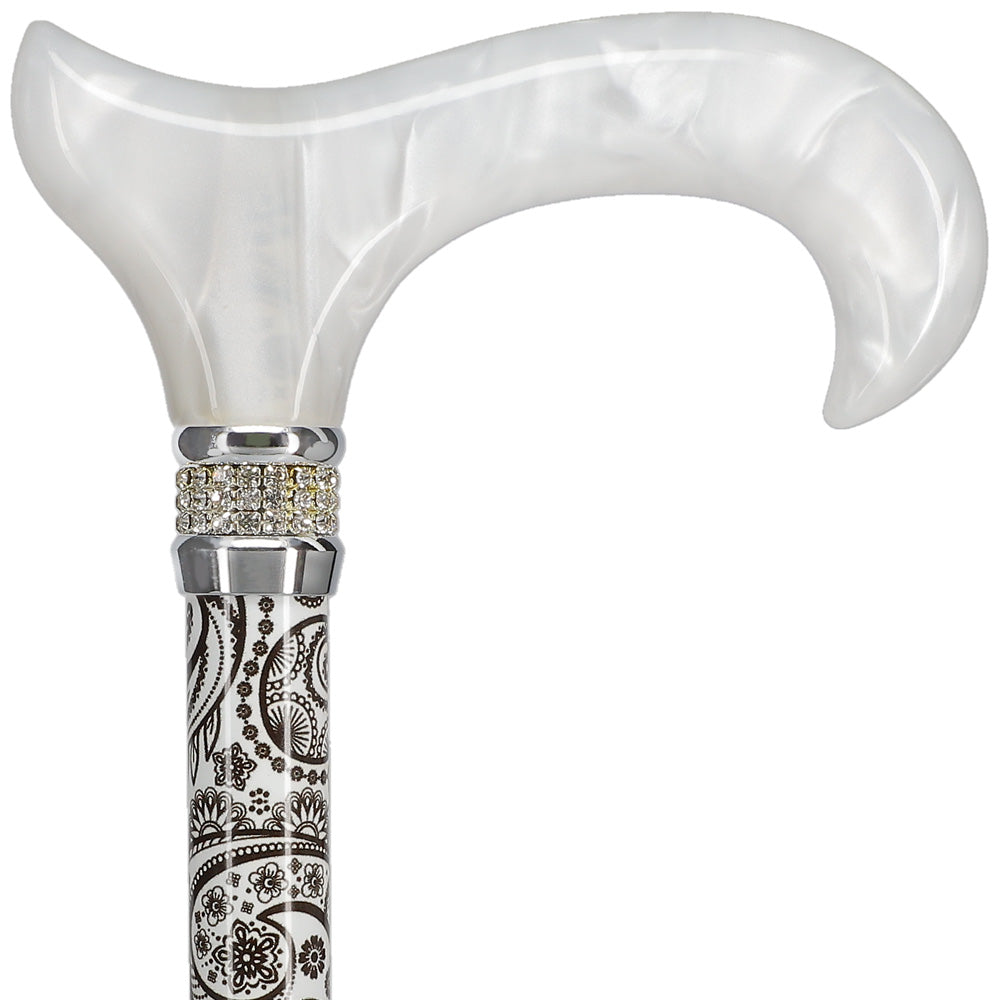 Scratch and Dent White Pearlz w/ Rhinestone Collar and Black Swirl Designer Adjustable Cane V1694 Cheap Sale Looking For