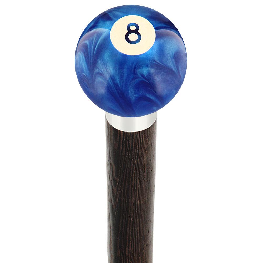 8 Ball Blue Pearl Round Knob Cane w/ Custom Wood Shaft & Collar Discount Latest