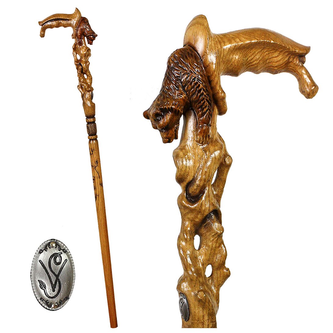 Handcarved Bear Head Cane: Artisan Detail, Awakening Design Real For Sale