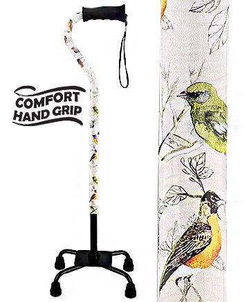 Watercolor Bird Convertible Quad Base Walking Cane with Comfort Grip - Adjustable Shaft Clearance Deals