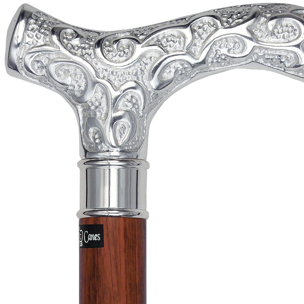 Scratch and Dent Extra Long, Super Strong Silver Plated Scrollwork Derby Walking Cane with Purpleheart Wood Shaft V1612 Cheap Get To Buy