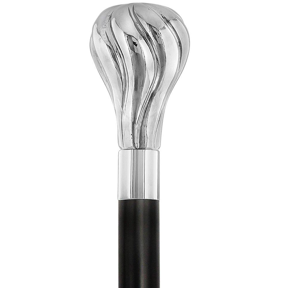 Elegant Swirl Knob Nickel Plated Handle Italian Handle Cane w/ Custom Shaft & Collar Clearance Geniue Stockist