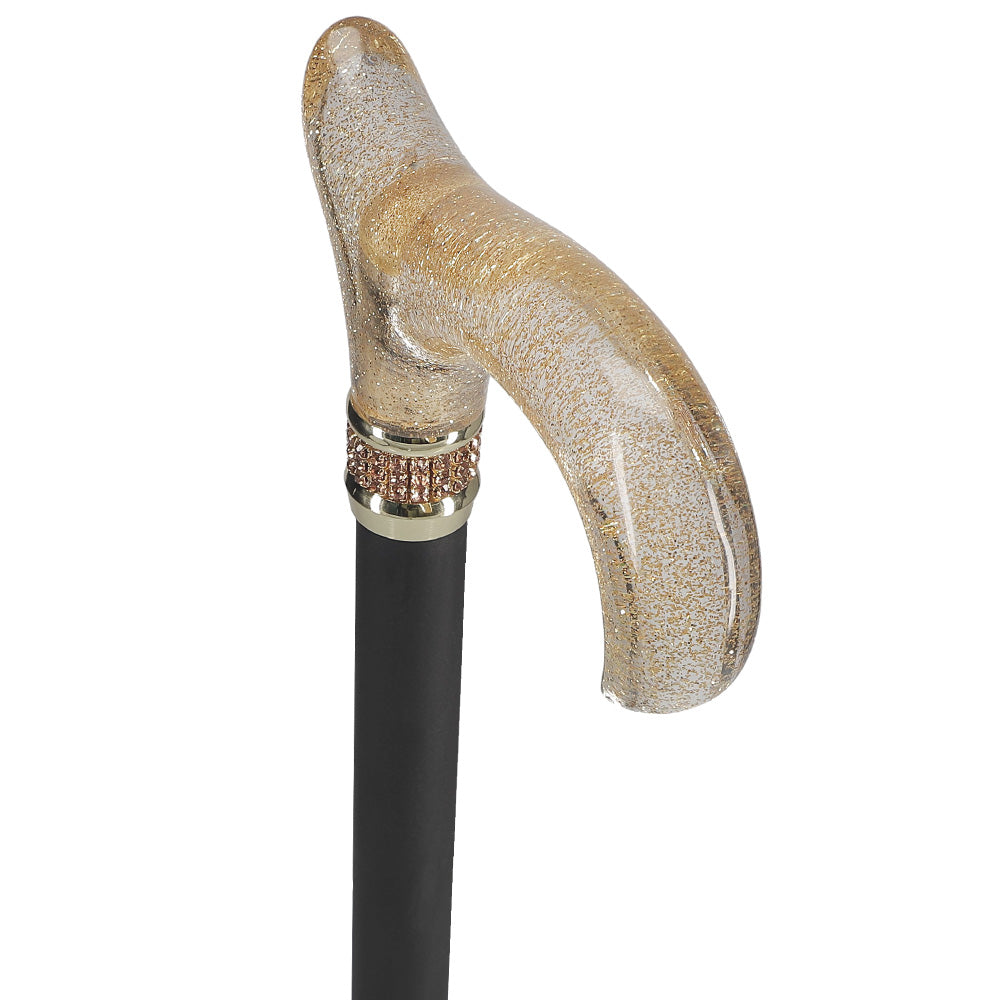 Gold Sparkle Designer Glitter Derby Handle Walking Cane w/ Rhinestone Collar Great Deals Sale Online