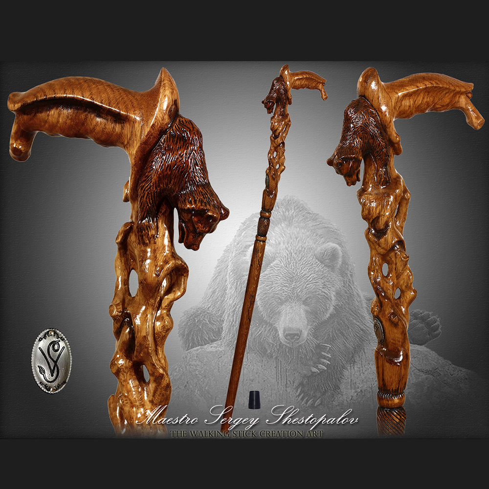 Scratch and Dent Awakening Bear (dark) Artisan Intricate Handcarved Cane V2409 Visit Online