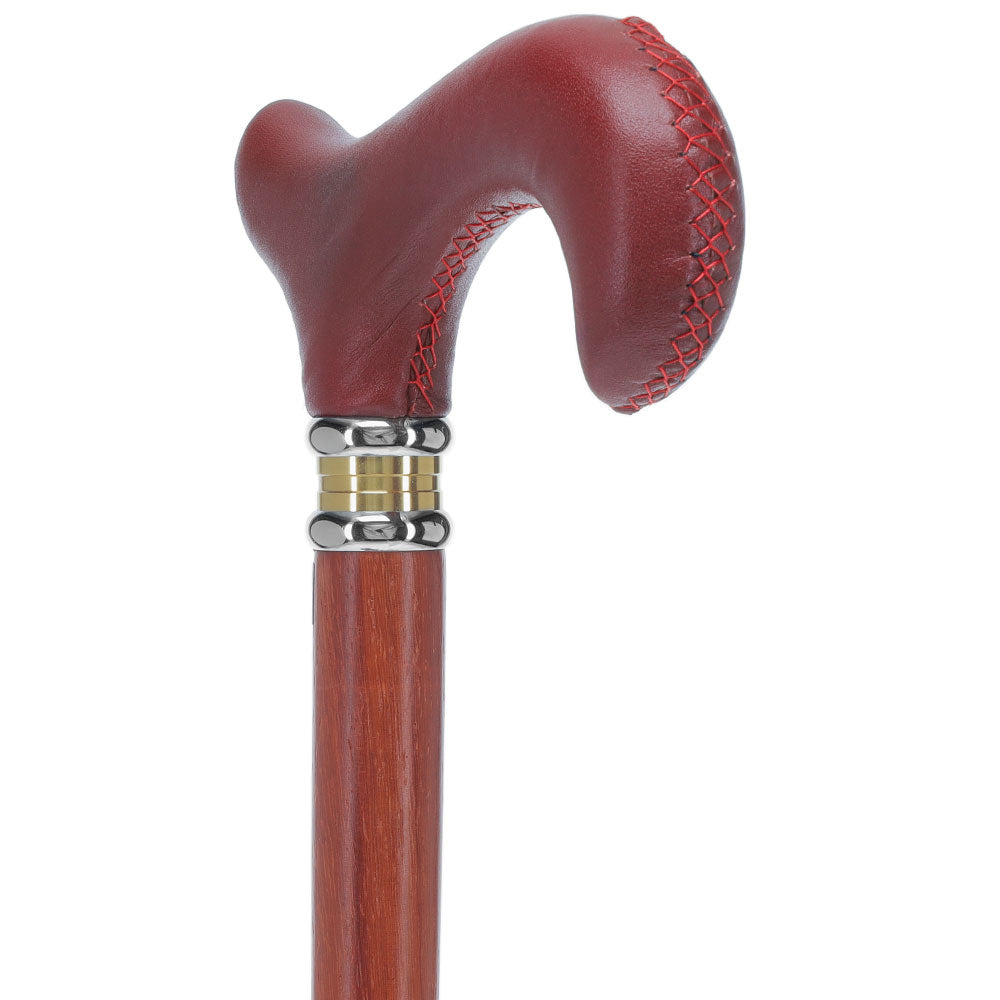 Soft Genuine Leather Red Grip: Red Derby Cane, Padauk Wood Shaft Outlet Locations Cheap Online