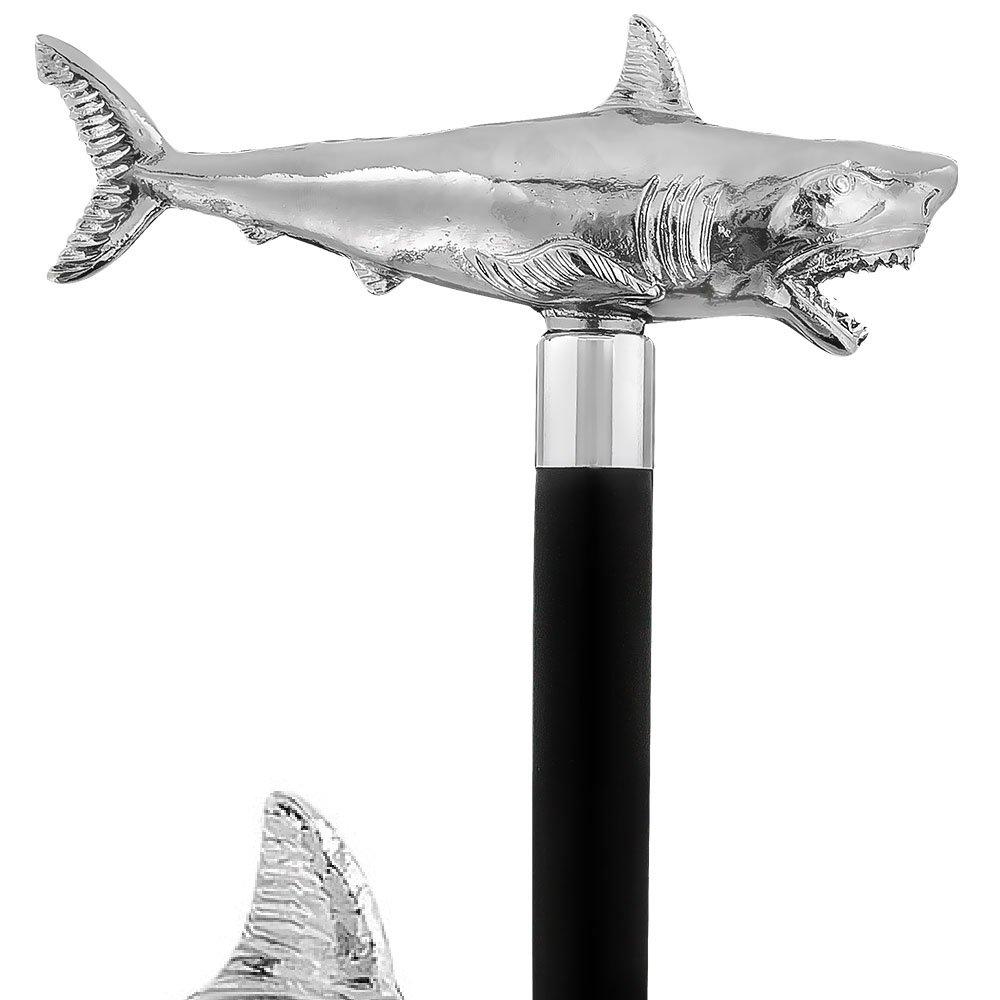 Great White Shark Nickel Plated Handle Cane w/ Custom Shaft & Collar Countdown Package Online