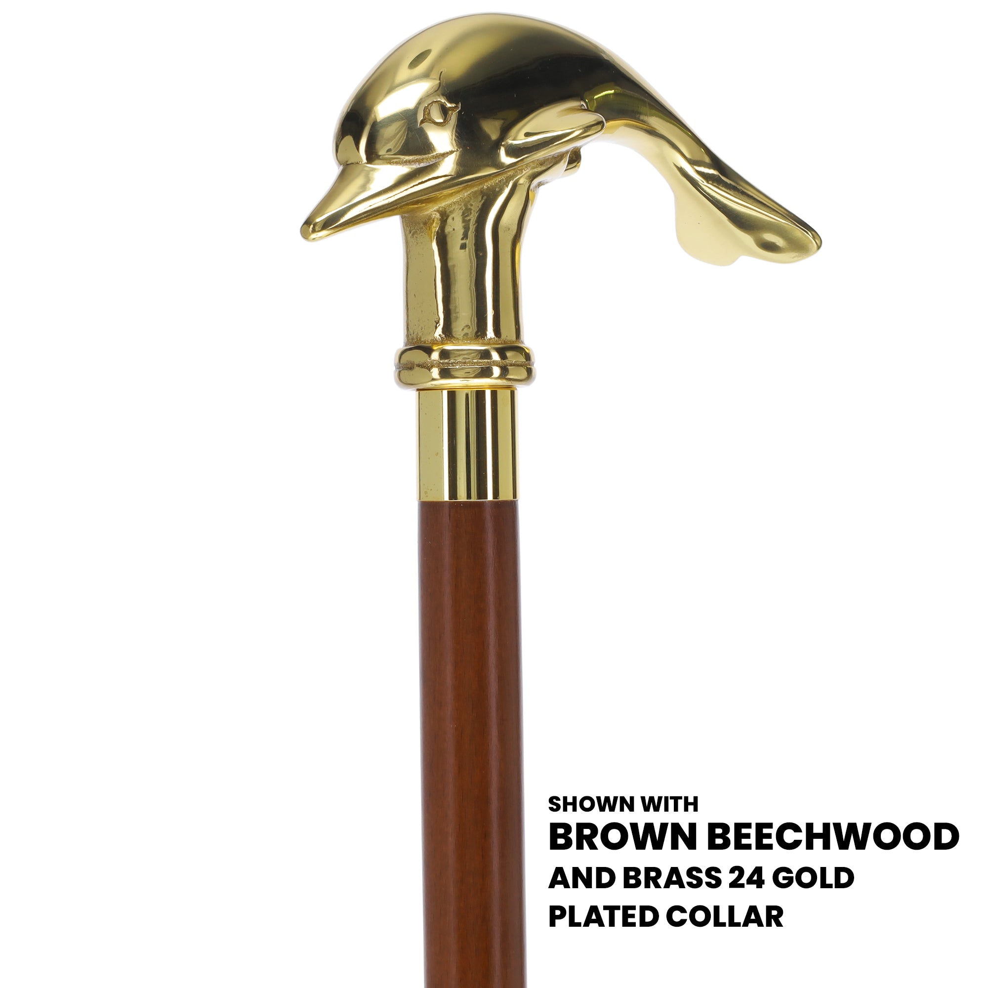 Premium Brass Dolphin Handle Walking Cane: Custom Shaft & Collar Cheap Discount Sale