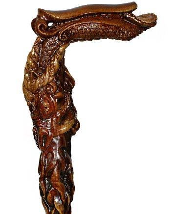 Dark Fiery Dragon Oak Wood Artisan Intricate Handcarved Cane Buy Cheap Fashion Style