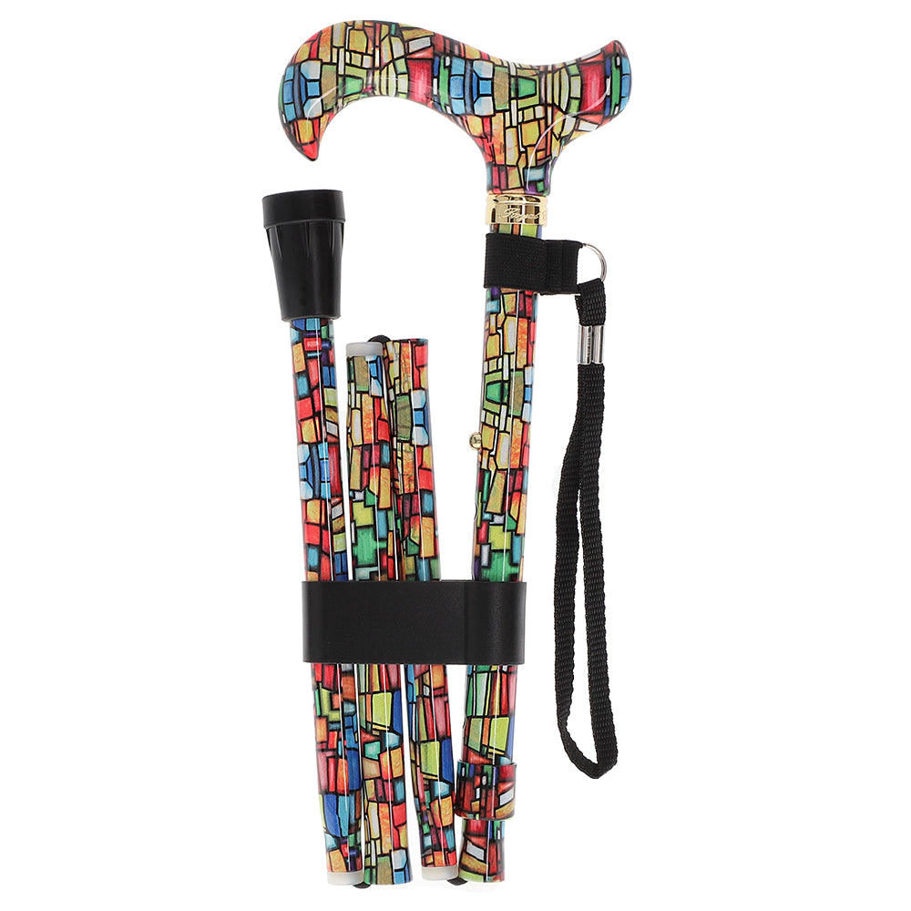 Mosaic Stained: Designer Pattern Folding Adjustable Cane Clearance Reliable