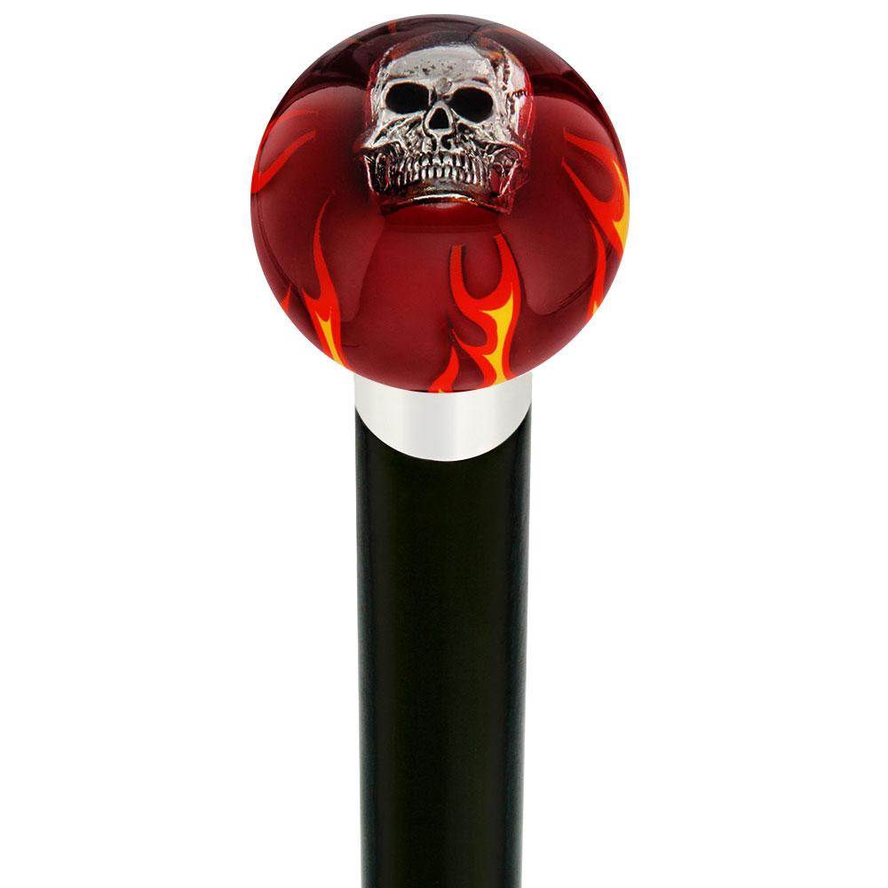 Fire & Brimstone Skull Red Round Knob Cane w/ Custom Wood Shaft & Collar Buy Cheap For Cheap