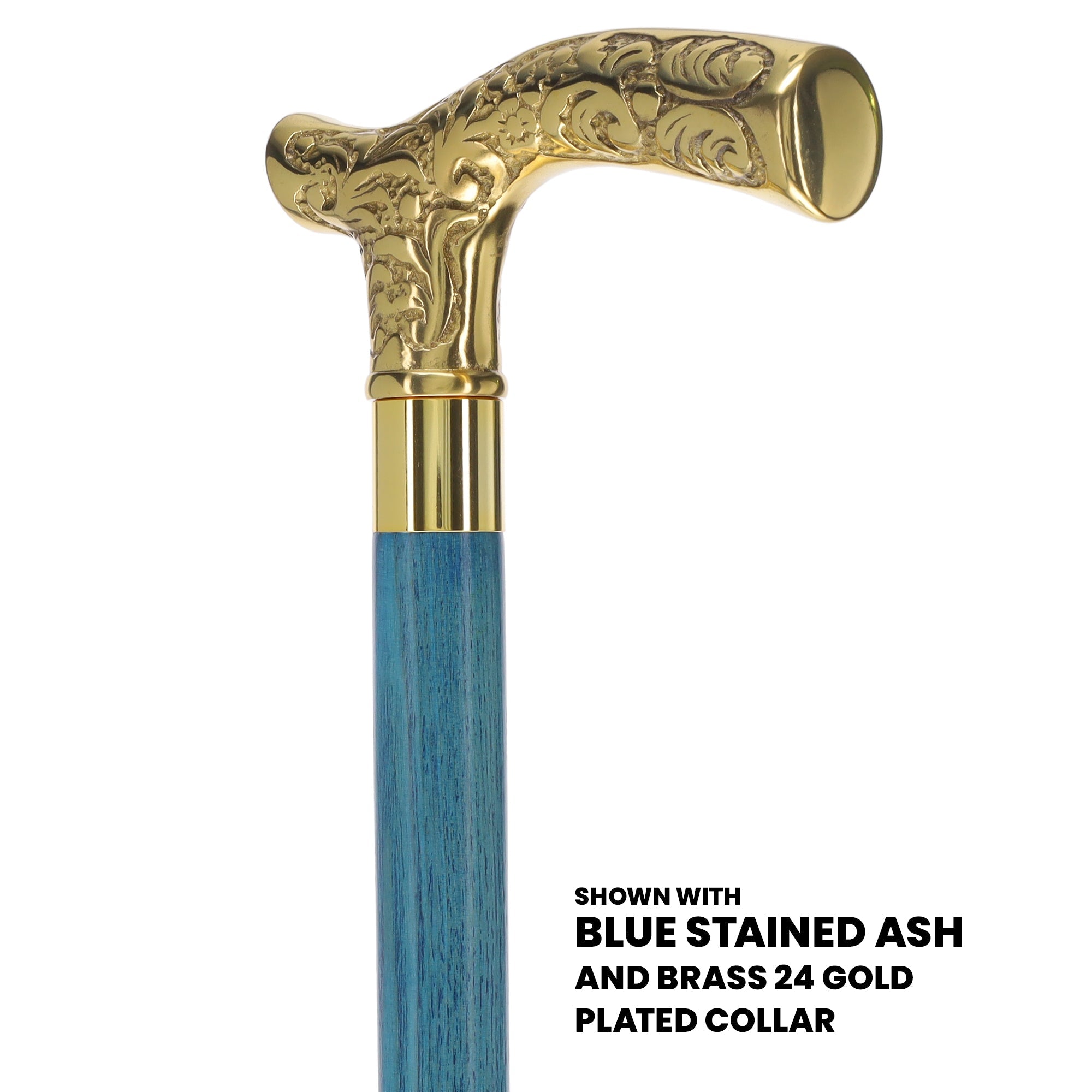 Scratch and Dent Brass Fritz Handle Walking Cane w/ Blue Stained Ash Shaft & Aluminum Gold Collar V2137 Outlet Locations Sale Online