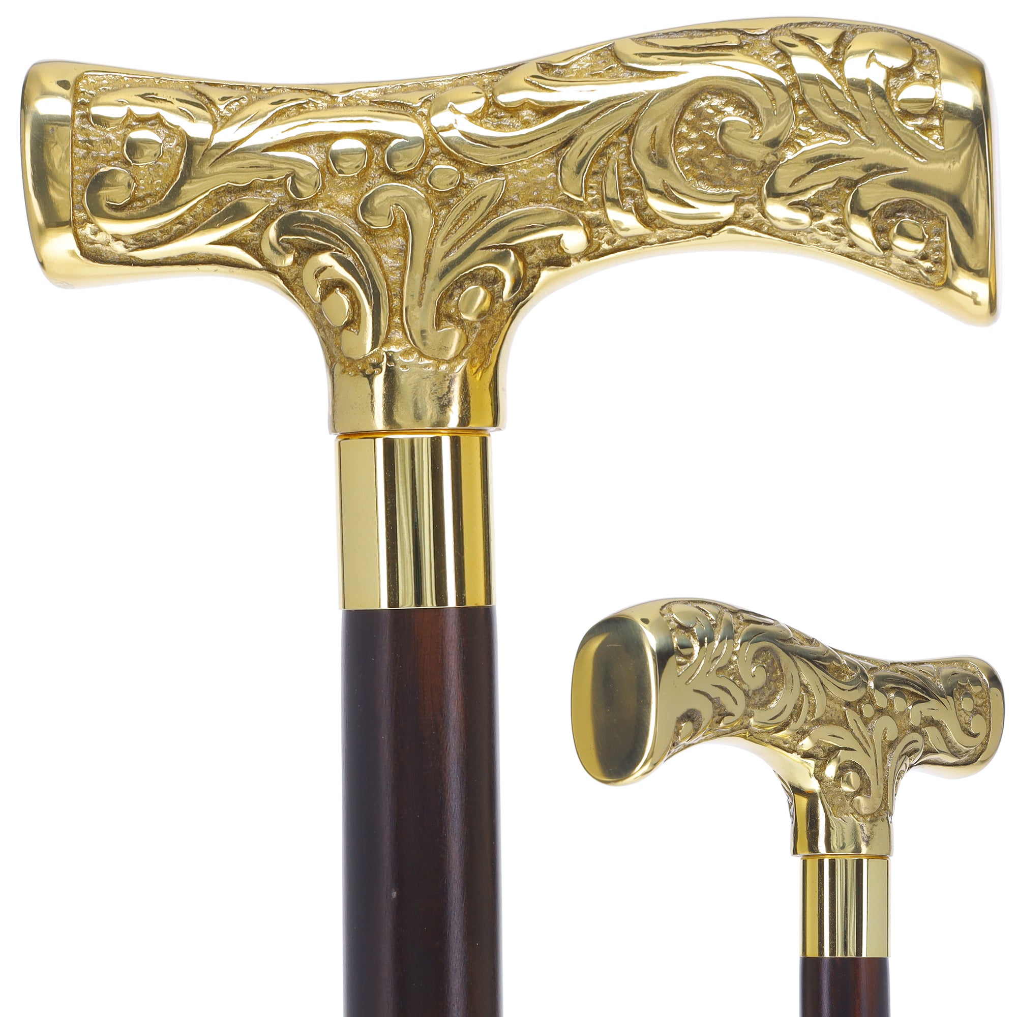 Premium Brass T-shaped Handle Walking Cane: Custom Shaft & Collar Sale Online Online