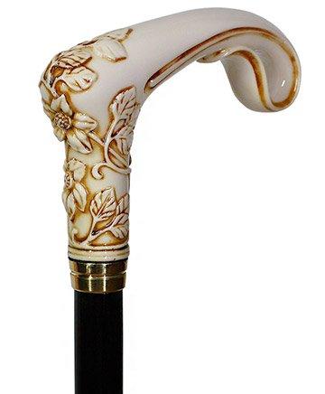 Scratch and Dent Ivory Flowers Artisan Intricate Handcarved Cane V2159 Clearance With Credit Card