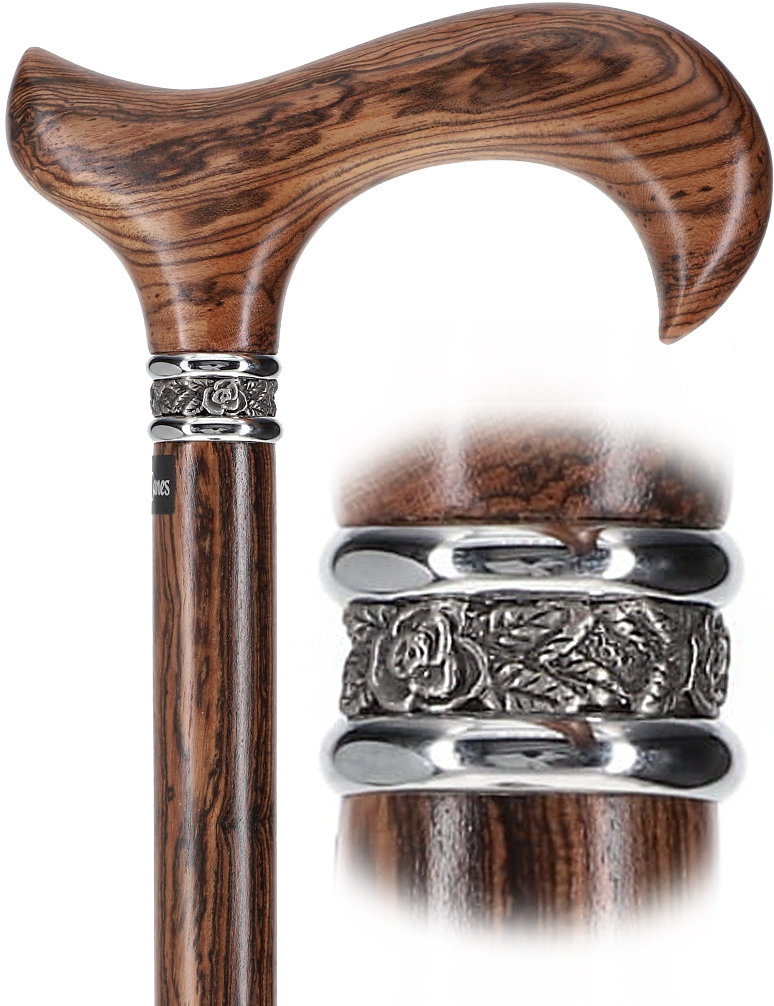 Luxury Natural Bocote Wood Derby Cane - Nature's Design - Collar Option Sale Best Pices