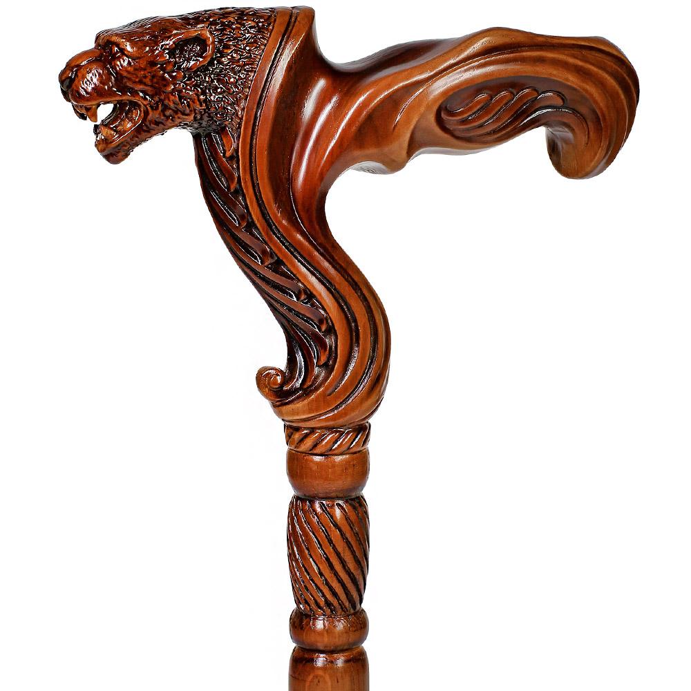 Jaguar: Artisan Intricate Handcarved Wood Cane (Right Hand) Cheap Pice From China