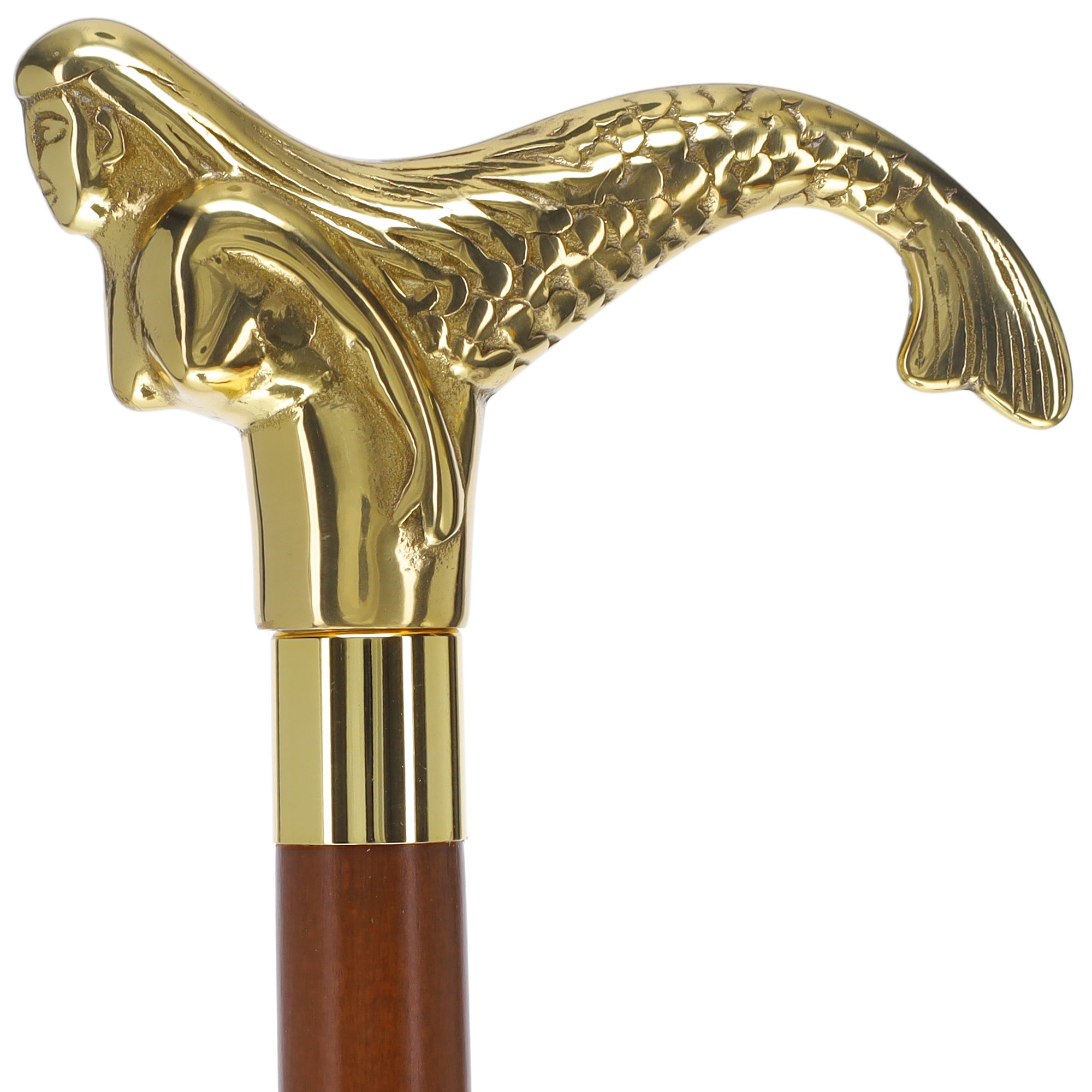 Brass Mermaid Handle Walking Cane w/ Custom Shaft and Collar Store With Big Discount