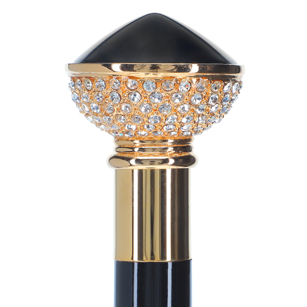 Black and Swarovski Crystal Encrusted Half Knob Walking Stick with Black Beechwood Shaft and Collar Visit New