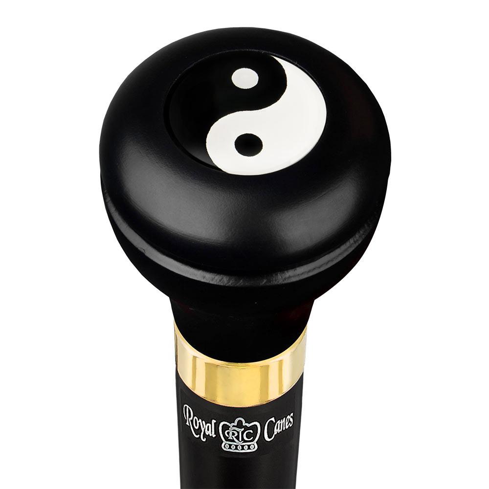 Scratch and Dent Yin & Yang Caduceus Emblem Flask Walking Stick: Wood Shaft Hidden Flask V2378 Popular