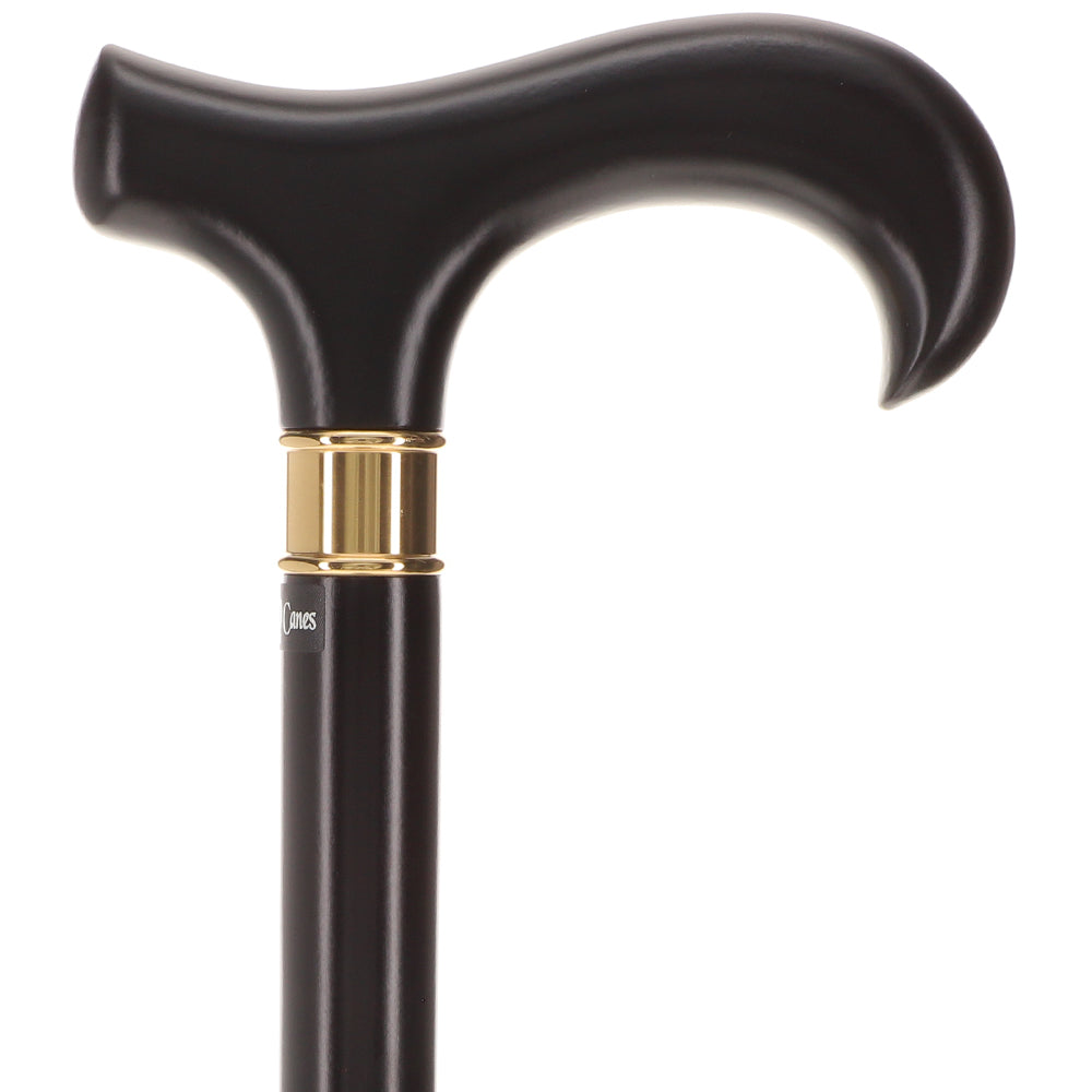 Super Strong Sleek Black Derby Cane - Beechwood & Brass Fast Delivery Online