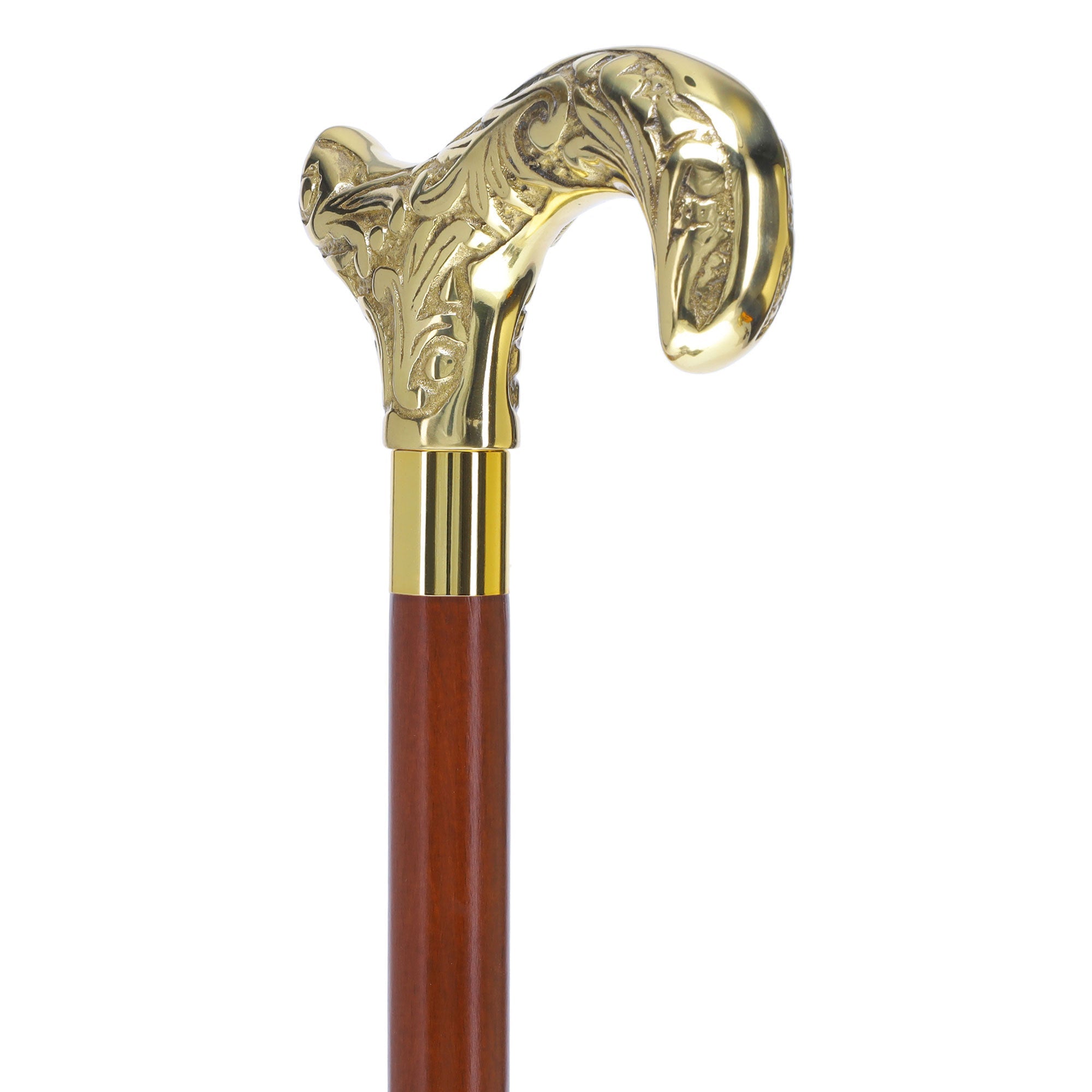 Scratch and Dent Brass Derby Handle Walking Cane w/ Brown Beechwood Shaft and Aluminum Gold Collar V2112 Outlet Countdown Package