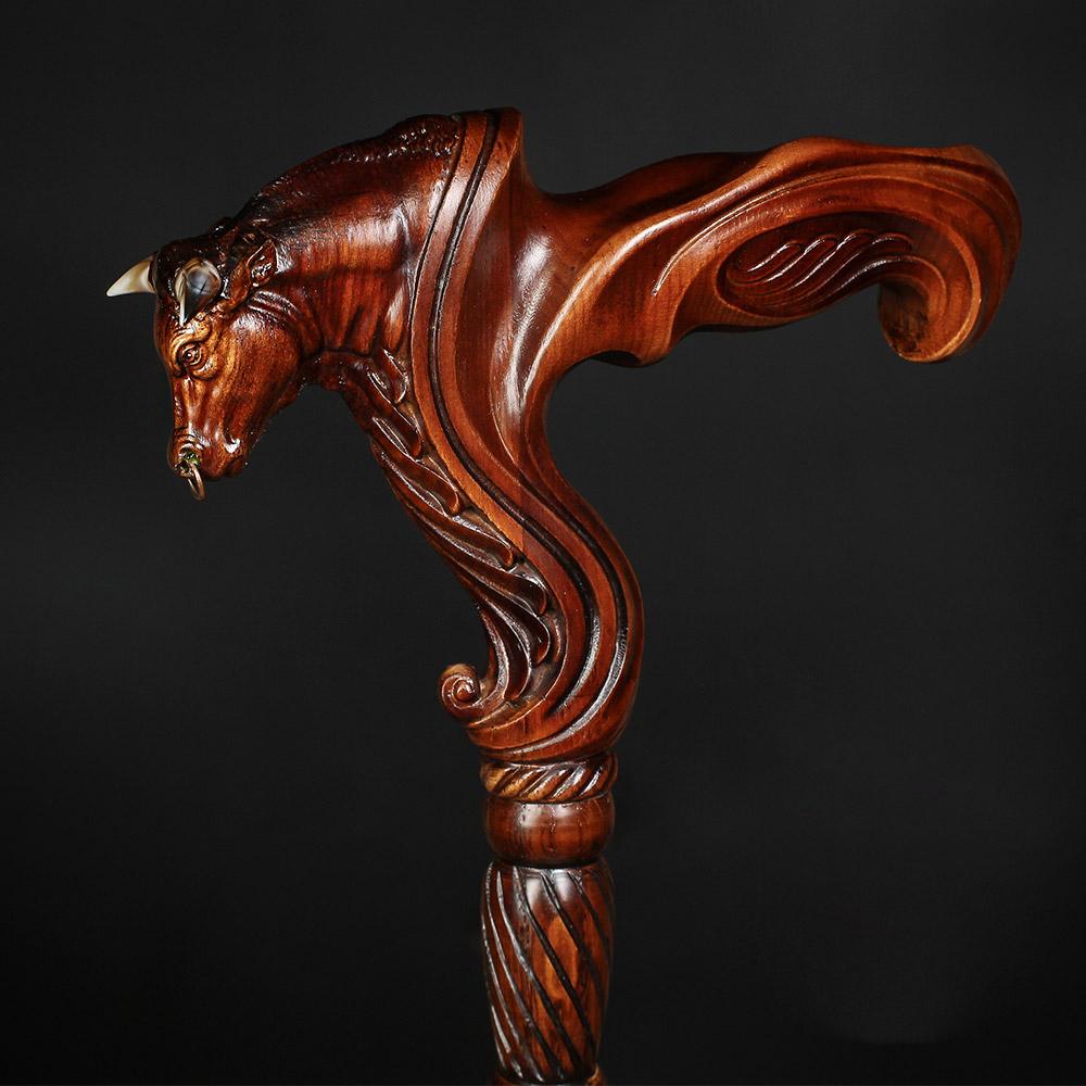 Bull Buffalo Right Hand Ergonomic Handcarved Cane Wiki Cheap Online