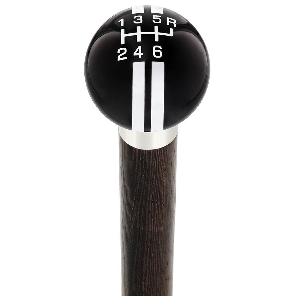 Black & Gray Rally Shift Round Knob Cane w/ Custom Wood Shaft & Collar Low Cost Cheap Pice