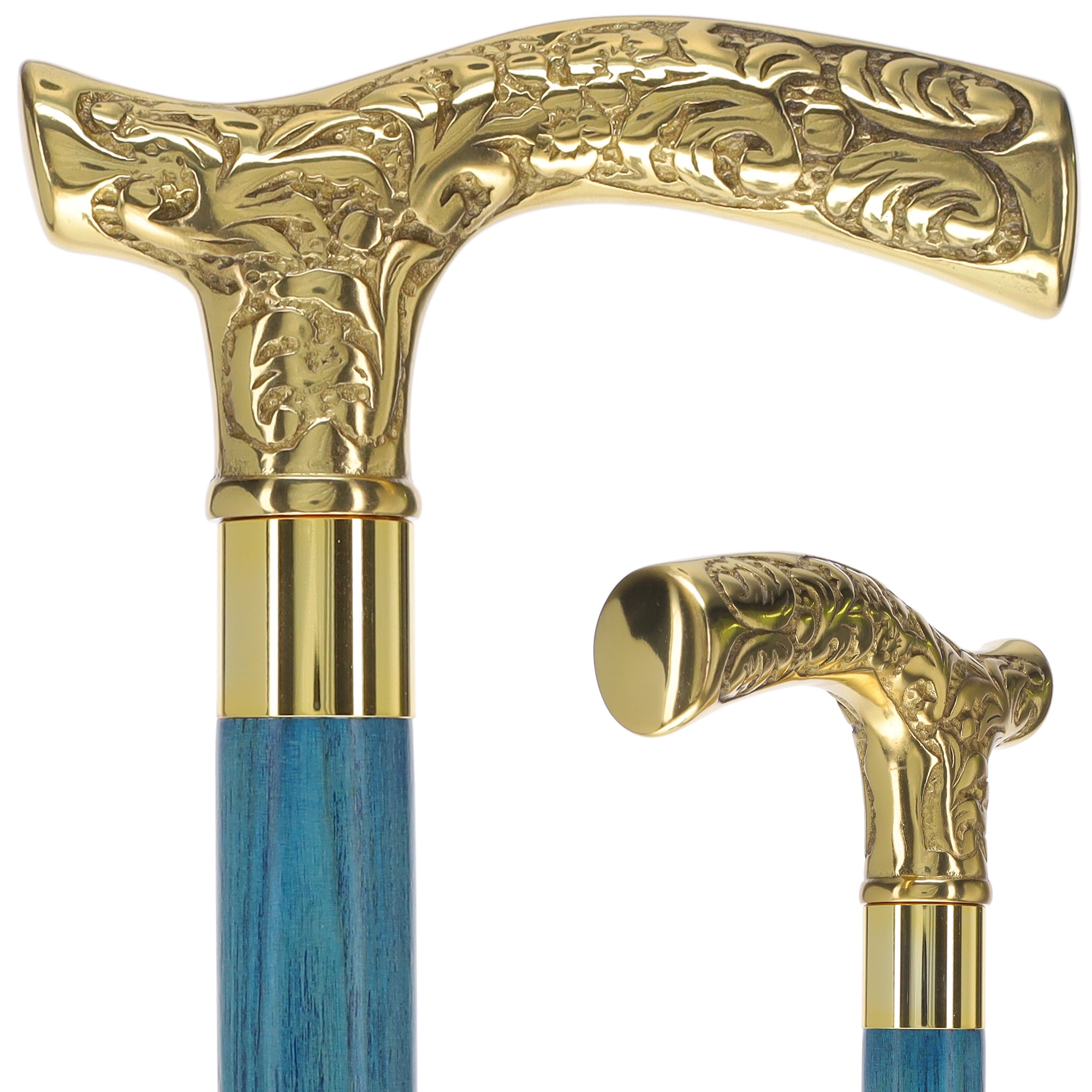 Scratch and Dent Brass Fritz Handle Walking Cane w/ Blue Stained Ash Shaft & Aluminum Gold Collar V2137 Outlet Locations Sale Online