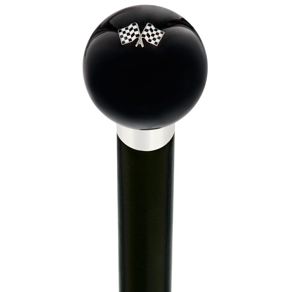 Checkered Racing Flags Black Round Knob Cane w/ Custom Wood Shaft & Collar Sale Online Online