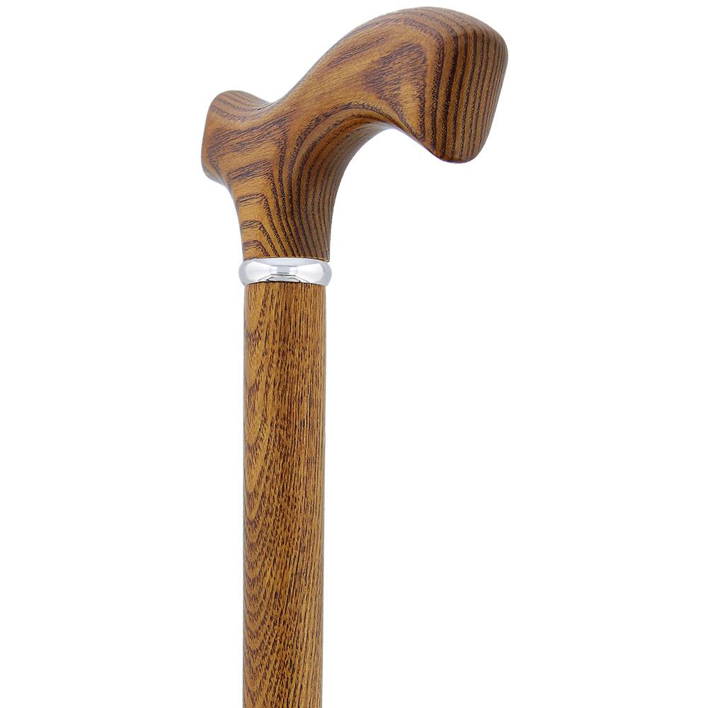 Espresso Brown Fritz Handle Walking Cane with Ash Wood Shaft and Silver Collar Cheap Sale Collections