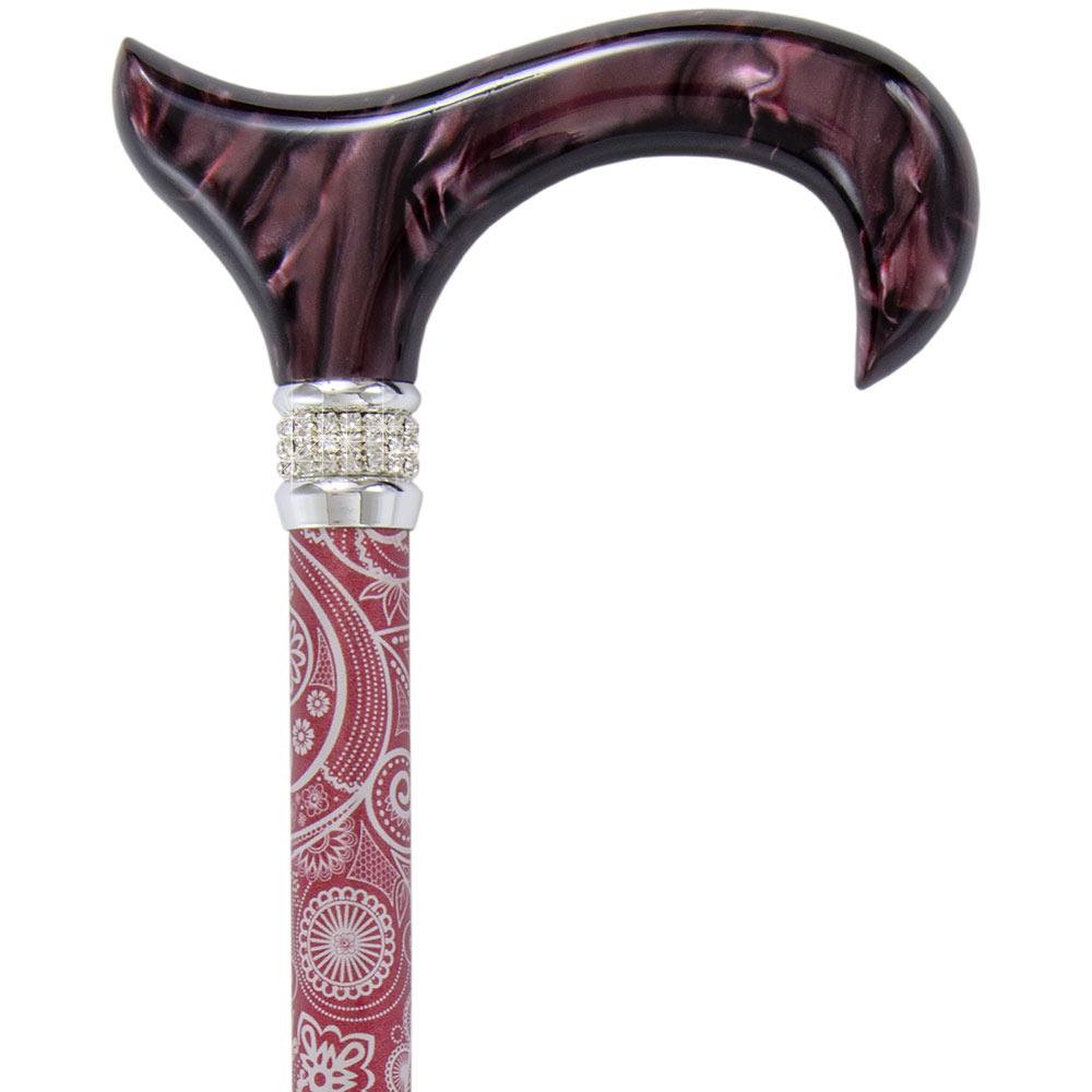 Scratch and Dent Scarlet Pearlz w/ Rhinestone Collar and Scarlet Swirl Designer Adjustable V1723Cane With Credit Card Free Shipping