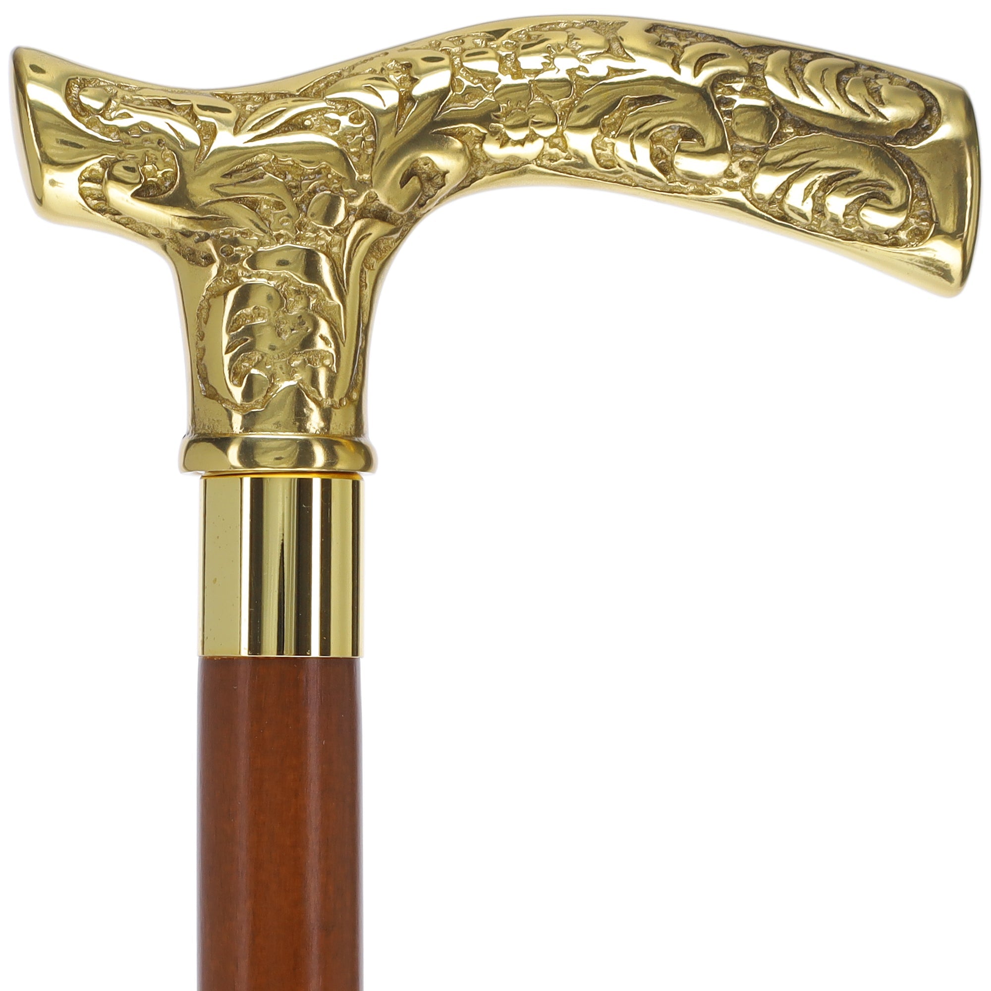 Scratch and Dent Brass Fritz Handle Walking Cane w/ Ash Shaft and Brass Gold Collar V2110 Cheap Sale Brand New Unisex