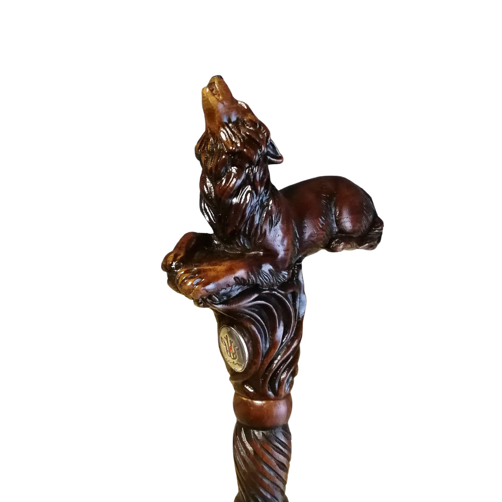 Howling Wolf Artisan Intricate Hand-Carved Walking Cane Low Pice Sale Online