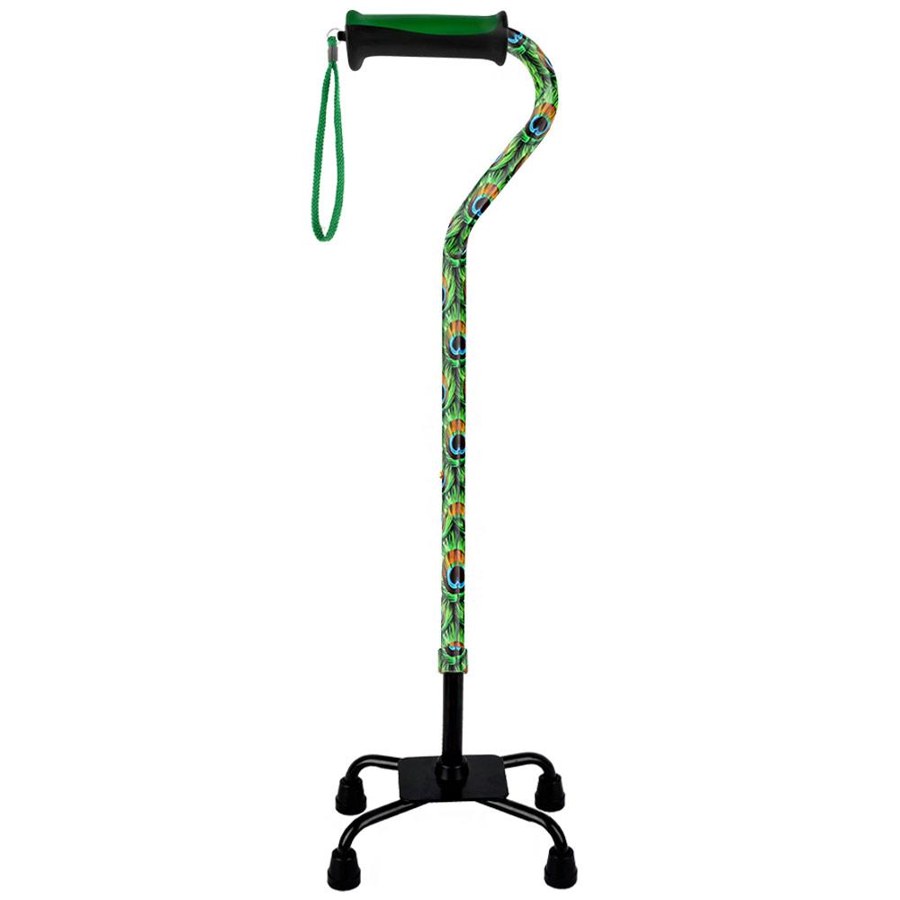 Pretty Peacock Aluminum Convertible Quad Base Walking Cane - Adjustable Shaft Pay With Paypal Online