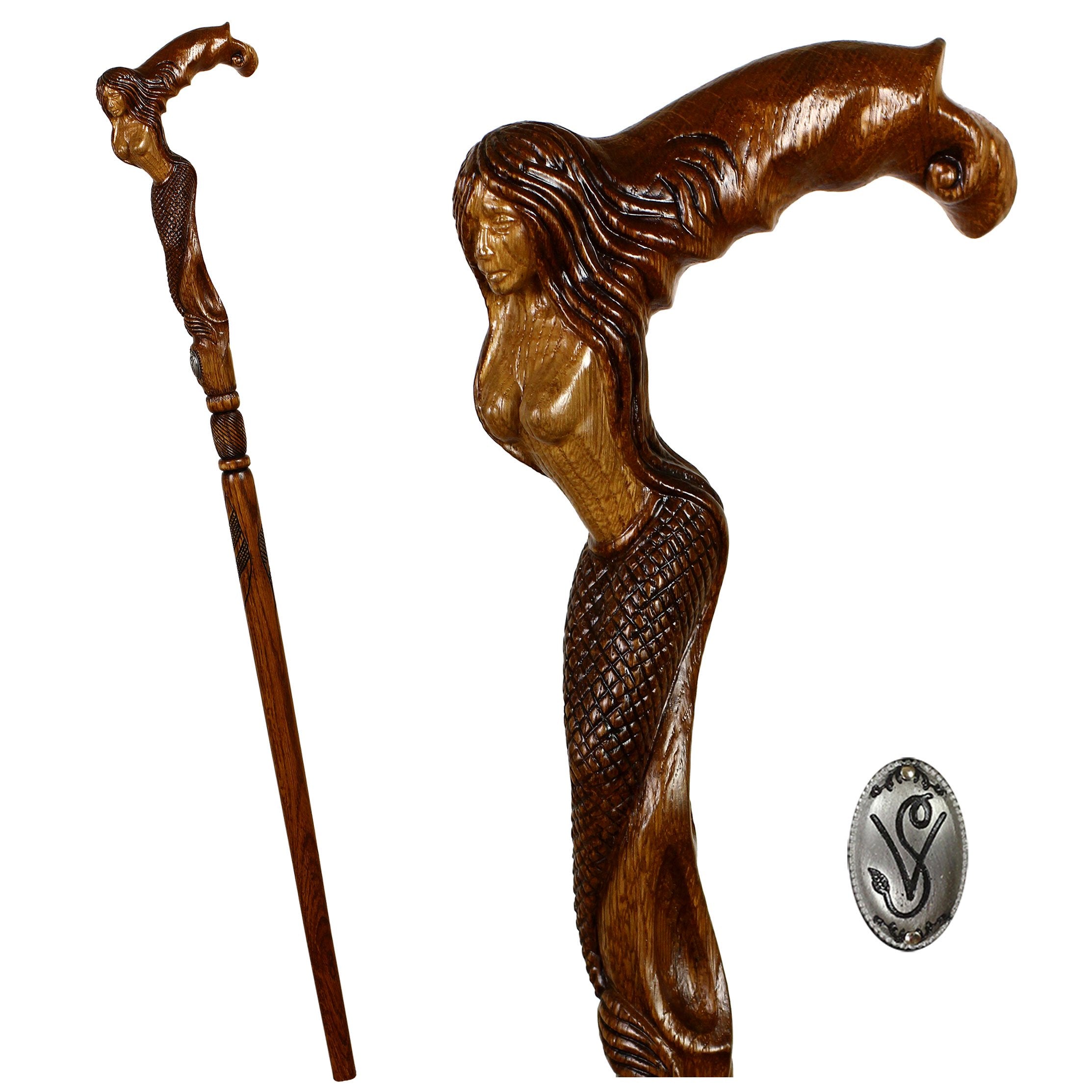 Crying Mermaid Artisan Intricate Detail Hand-Carved Cane Discount Exclusive