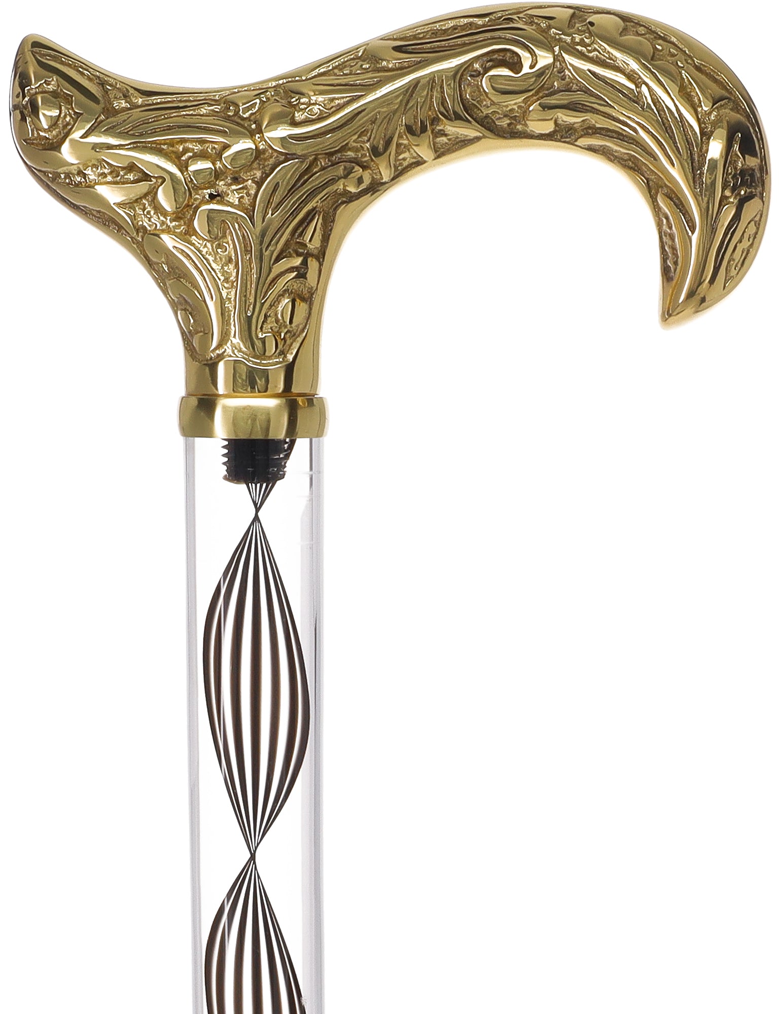 Crystal Elegance Brass Derby Cane with Invisible Acrylic Shaft Options Sale Supply