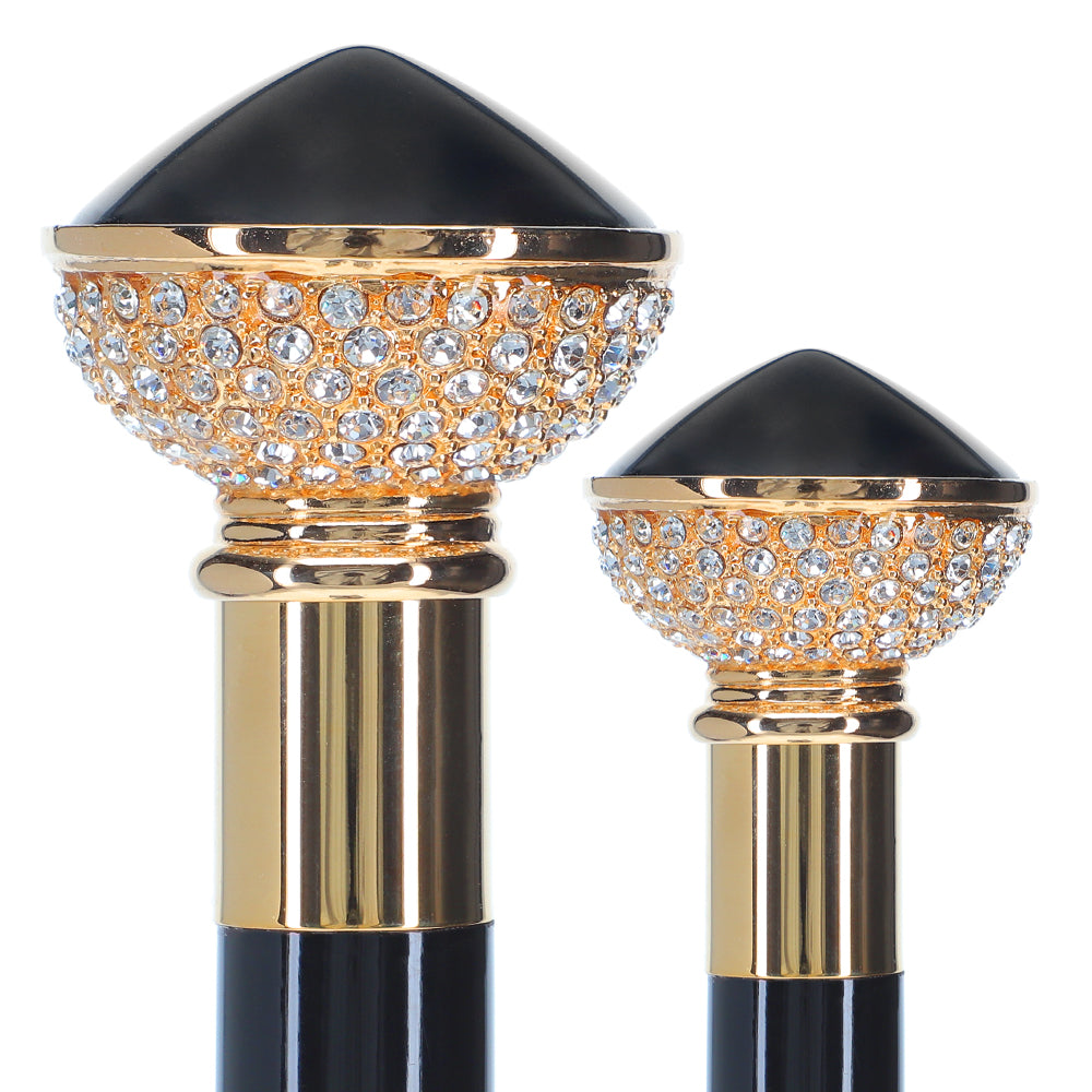 Black and Swarovski Crystal Encrusted Half Knob Walking Stick with Black Beechwood Shaft and Collar Visit New