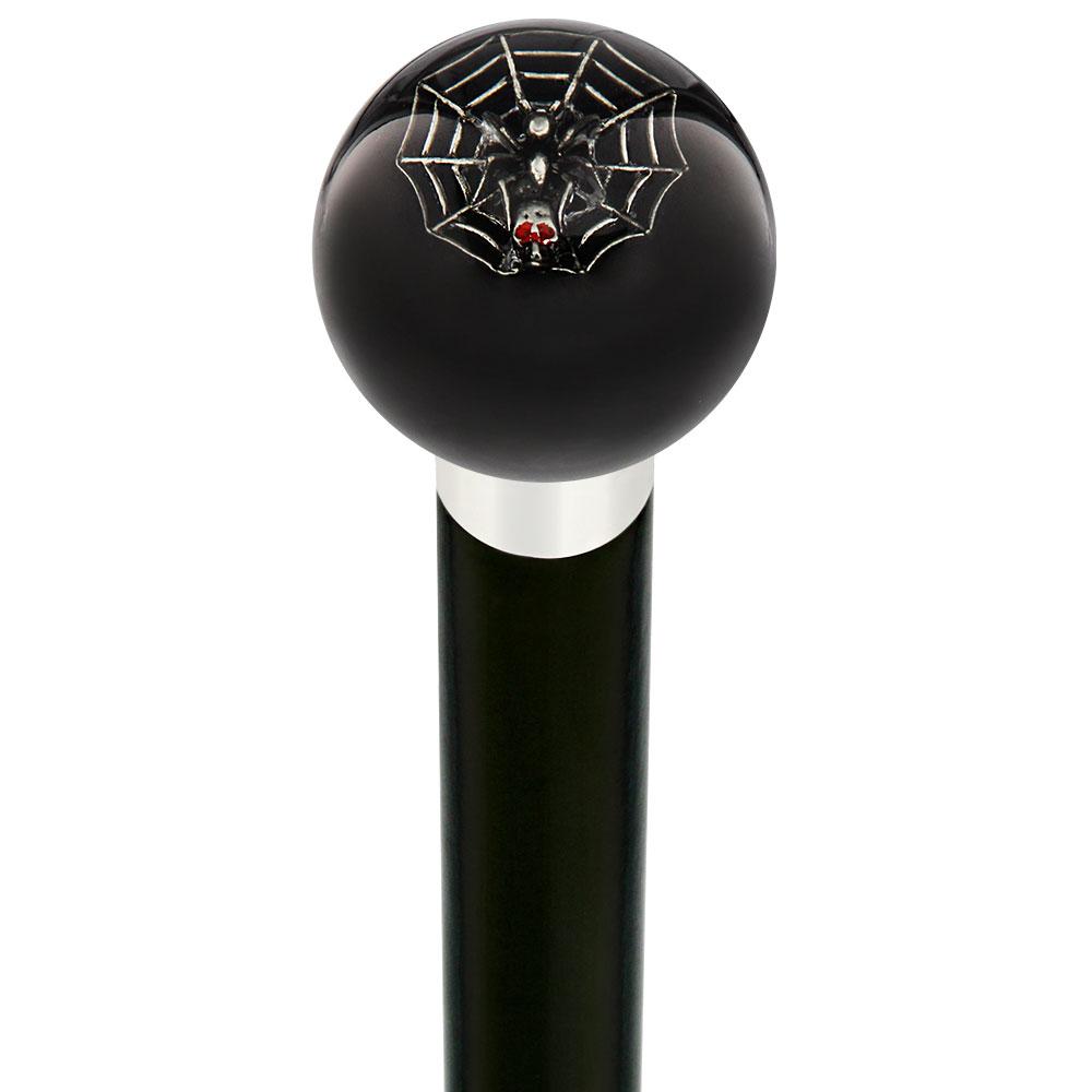 Skull & Spider Web Black Round Knob Cane w/ Custom Wood Shaft & Collar Outlet Fashion Style